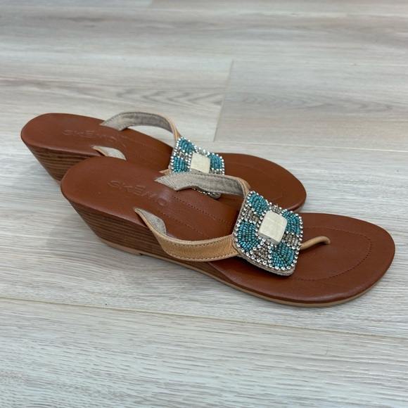 Skemo Banks Beaded Wooden Wedge Sandals Size 8 - Picture 4 of 9